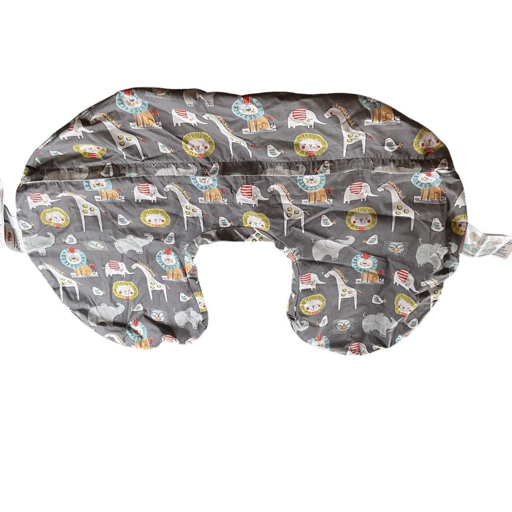 Boppy Pillow Cover Gray‎ Animals Lion Elephant Giraffe Replacement Slipcover